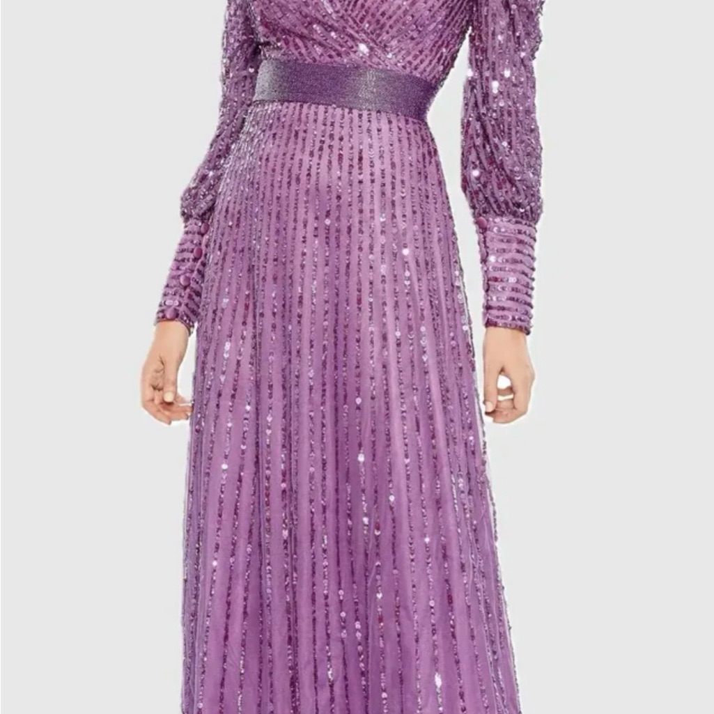 Nwot Mac Duggal Purple Sequin Long Sleeve Dress